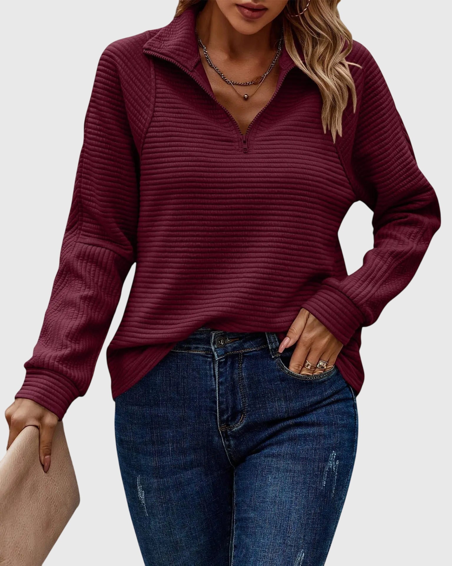 Cynthia | Ribbed Half-Zip Sweatshirt