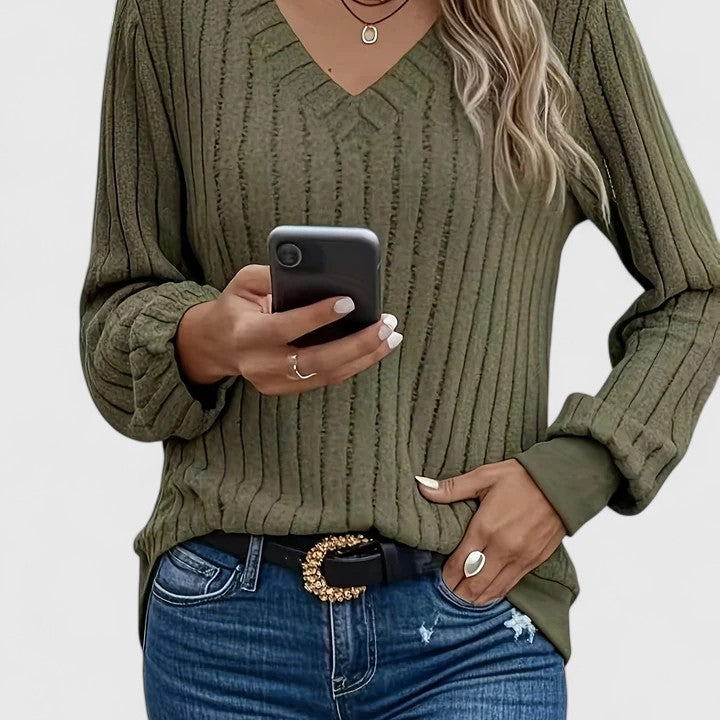 Louise | Ribbed V-neck Sweatshirt